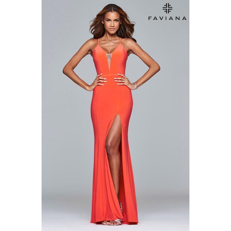 زفاف - Black Faviana 7977 - Corset Back High Slit Jersey Knit Simple Dress - Customize Your Prom Dress