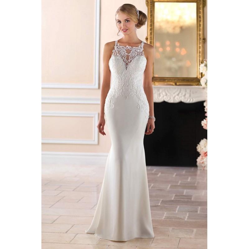 زفاف - Style 6404 by Stella York - Ivory  White Crepe  Lace Illusion back Floor High Body-skimming Wedding Dresses - Bridesmaid Dress Online Shop