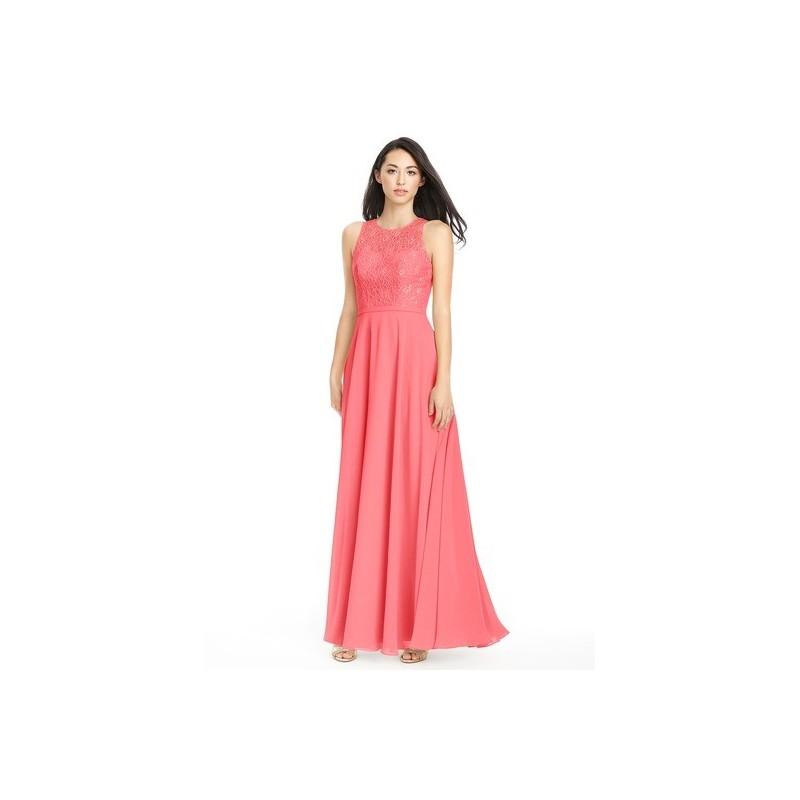 Wedding - Watermelon Azazie Frederica - Floor Length Chiffon And Lace Scoop Keyhole Dress - Simple Bridesmaid Dresses & Easy Wedding Dresses