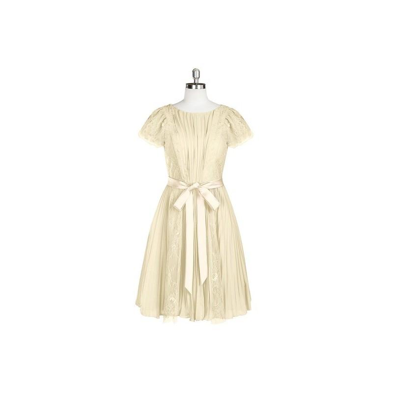 Свадьба - Champagne Azazie Miley - Chiffon, Charmeuse And Lace Scoop Back Zip Knee Length Dress - Charming Bridesmaids Store