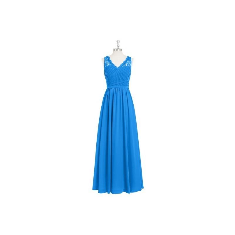 Mariage - Ocean_blue Azazie Beverly - Side Zip V Neck Floor Length Chiffon And Lace Dress - Charming Bridesmaids Store