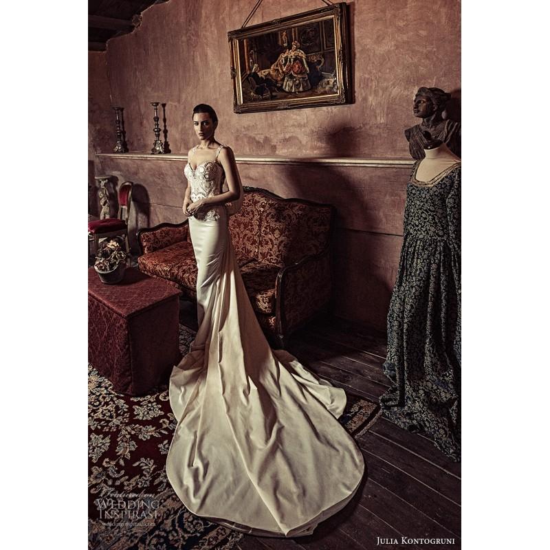 زفاف - Julia Kontogruni 2017 Beading Satin Sleeveless Straps Fall Fit & Flare Ivory Cathedral Train Sweet Hall Bridal Gown - Rich Your Wedding Day