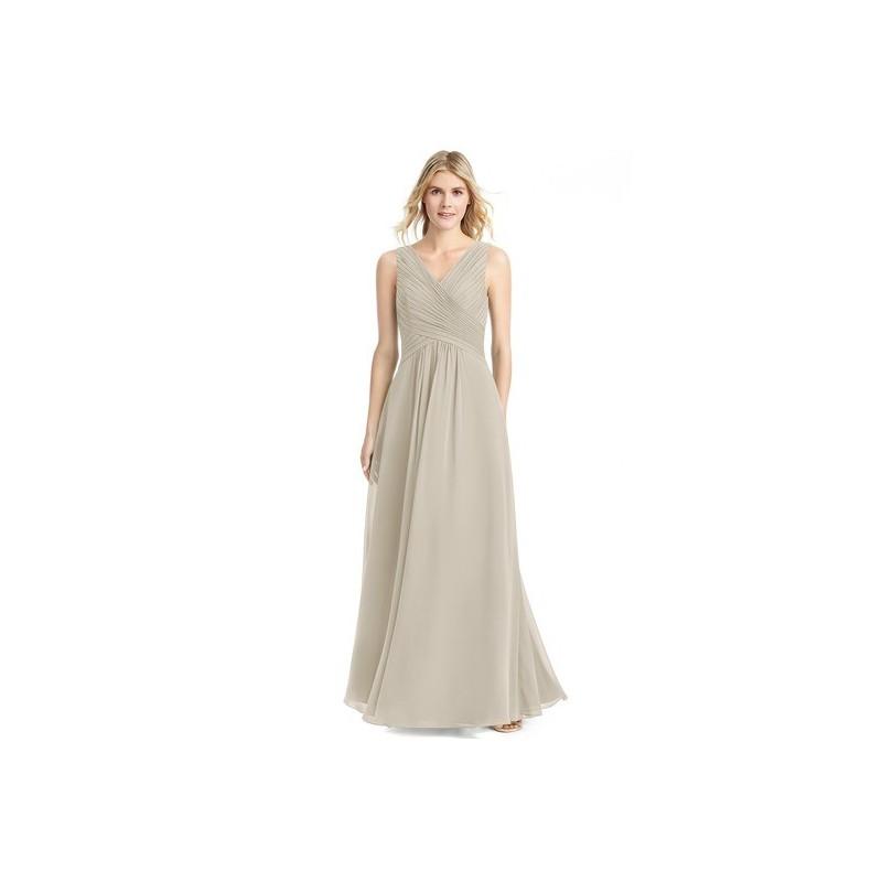 Hochzeit - Taupe Azazie Flora - V Back V Neck Chiffon Floor Length Dress - Charming Bridesmaids Store