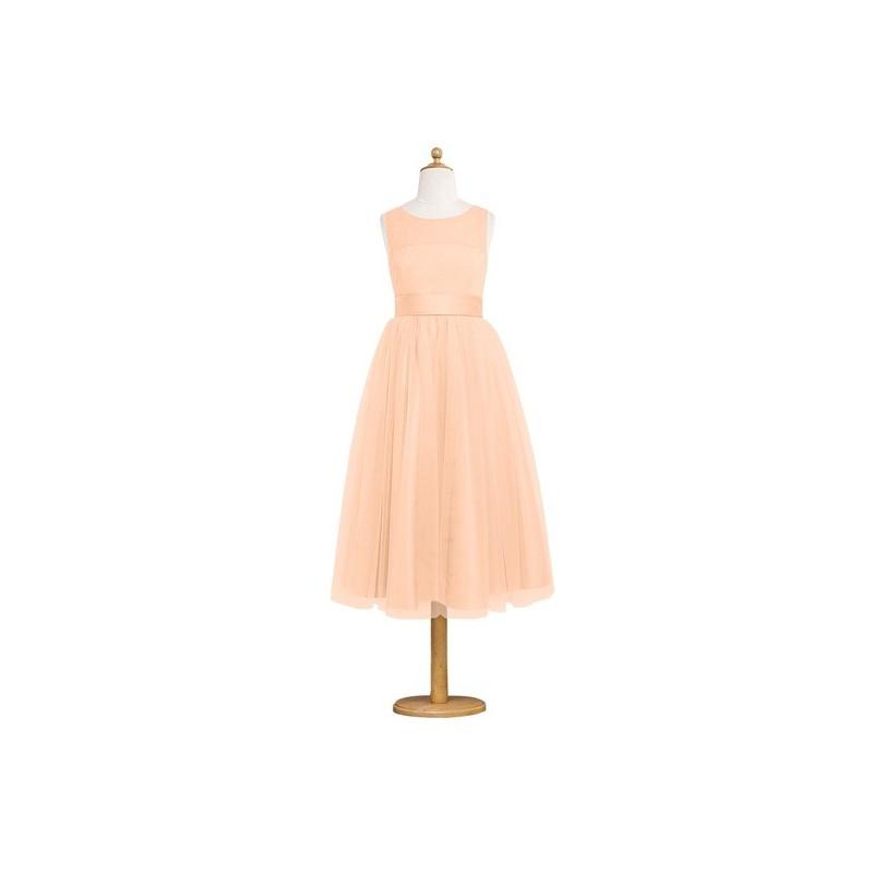 زفاف - Coral Azazie Frankie JBD - Satin And Tulle Tea Length Back Zip Boatneck Dress - Charming Bridesmaids Store