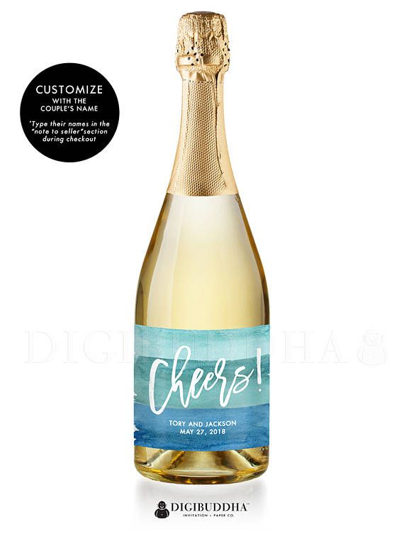 زفاف - "Tory" Turquoise Watercolor Wedding Champagne Labels
