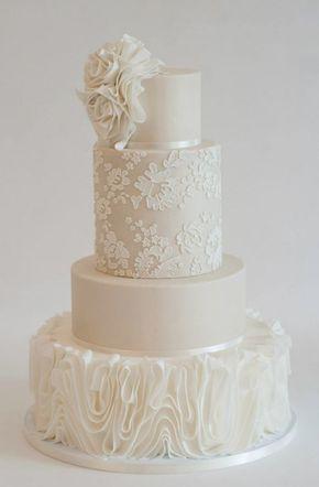 Hochzeit - White Textured Beige Wedding Cake