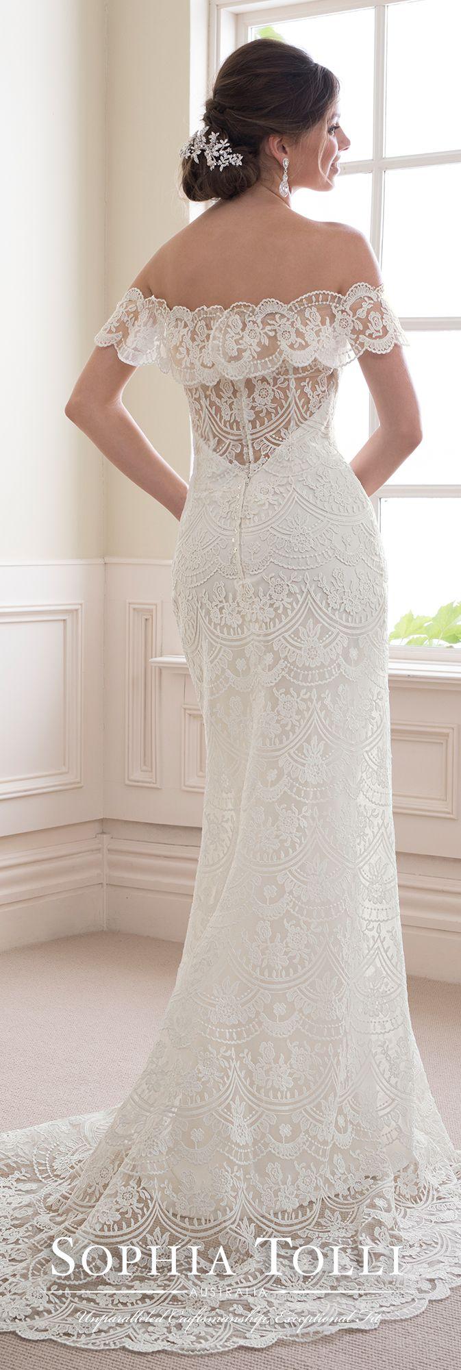 زفاف - Lightweight Boho Wedding Dress With Off-Shoulder Lace Straps