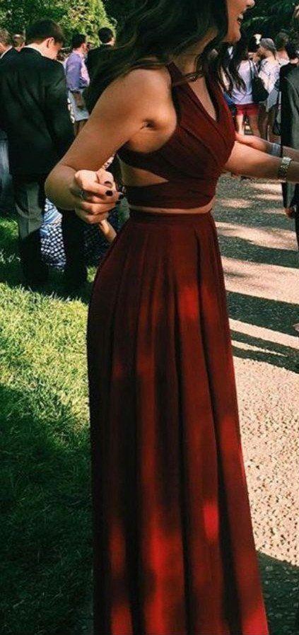 Mariage - Fashion Burgundy 2 Pieces Prom Dresses Bridesmaid Dresses For Party P1172