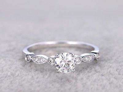 Hochzeit - 0.62 Carat Round Diamond Anniversary Ring 14K White Gold Wedding Rings Size 6 7