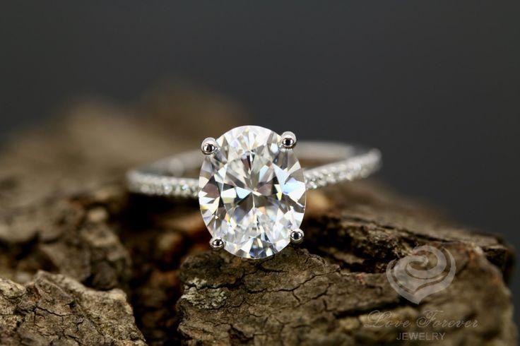 زفاف - FOREVER ONE Certified 9x7mm/2.10 Carats Oval D-F Color Moissanite 14k White Gold Diamond Ring (Bridal Wedding Set & Other Stones Available)