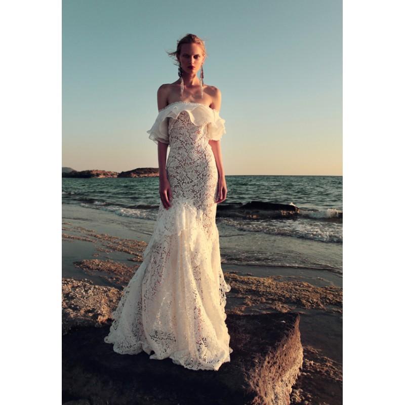 Свадьба - Christos Costarellos 2017 BR1724 Ruffle Ivory Mermaid Sweep Train Lace Off-the-shoulder Sweet Butterfly Sleeves Bridal Gown - Robes de mariée France