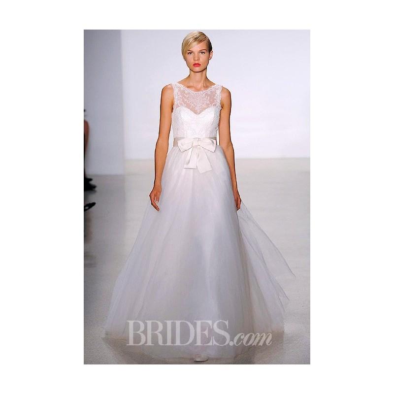 زفاف - Amsale - Fall 2014 - Quinn Sleeveless Lace and Tulle A-Line Wedding Dress with Illusion Neckline - Stunning Cheap Wedding Dresses