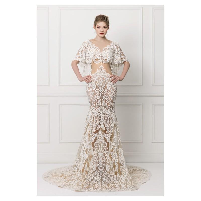 Mariage - Maison Yeya 2017 Champagne Chapel Train Vintage V-Neck Mermaid Butterfly Sleeves Appliques Lace Fall Dress For Bride - Customize Your Prom Dress