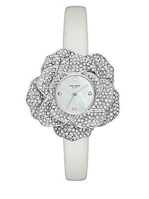 زفاف - Rose Petal Leather Strap Watch, White