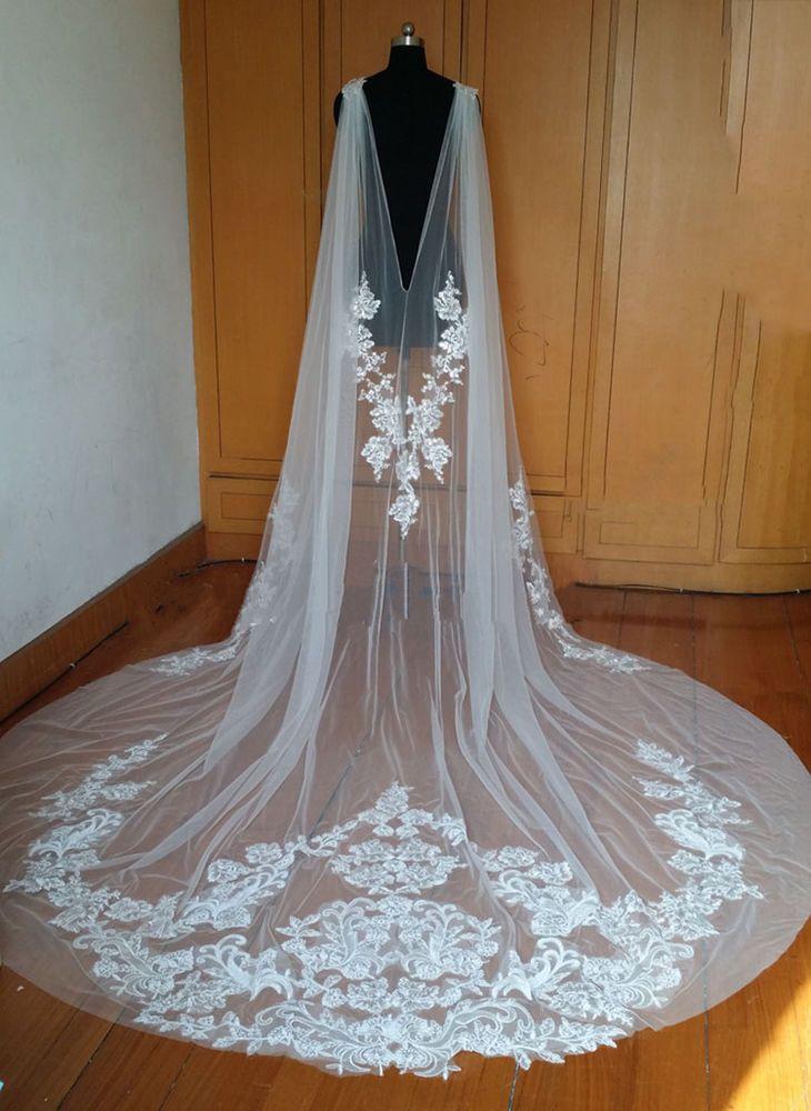 Wedding - Ivory Applique Detachable Capes Princess Long Removable Wedding Pageant Cloak