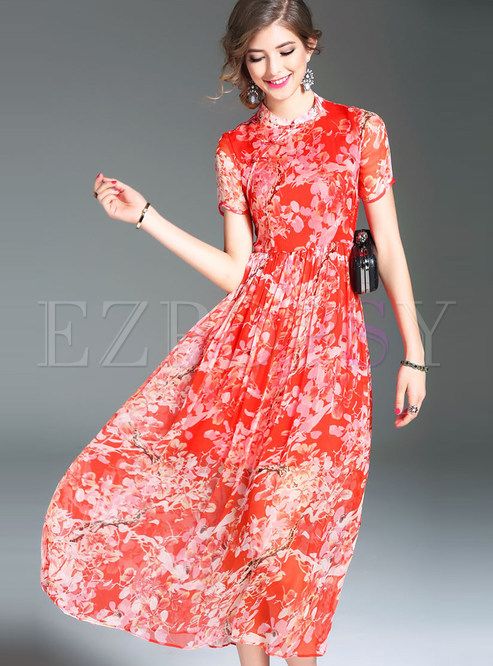 زفاف - Sweet Print Short Sleeve Maxi Dress
