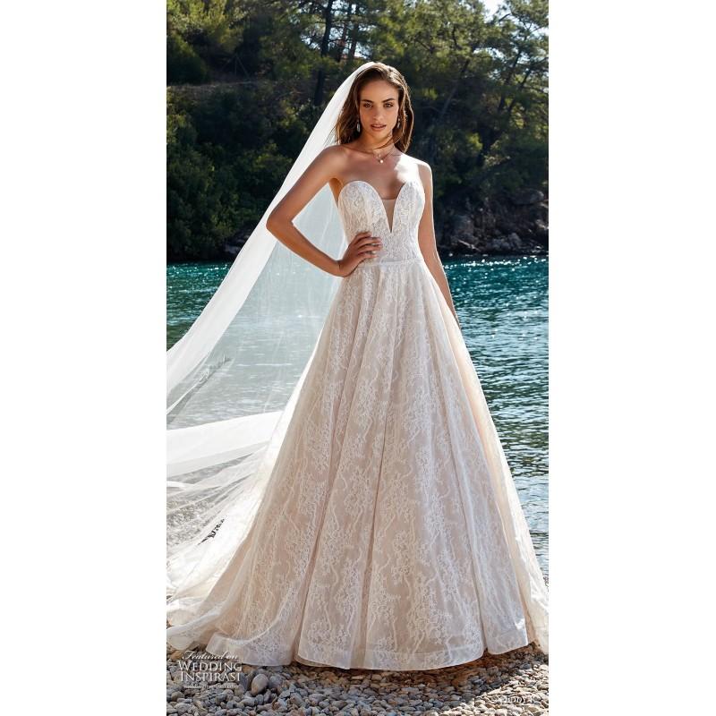 Mariage - Eddy K. 2019 Sweet Chapel Train Ivory Aline Sweetheart Sleeveless Lace Covered Button Spring Outdoor Bridal Dress - Truer Bride - Find your dreamy wedding dress