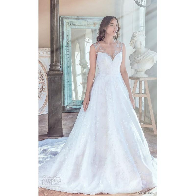 Mariage - Sareh Nouri Spring/Summer 2019 White Lace Open V Back Chapel Train Sequins Sweet Aline V-Neck Sleeveless Wedding Dress - Bridesmaid Dress Online Shop