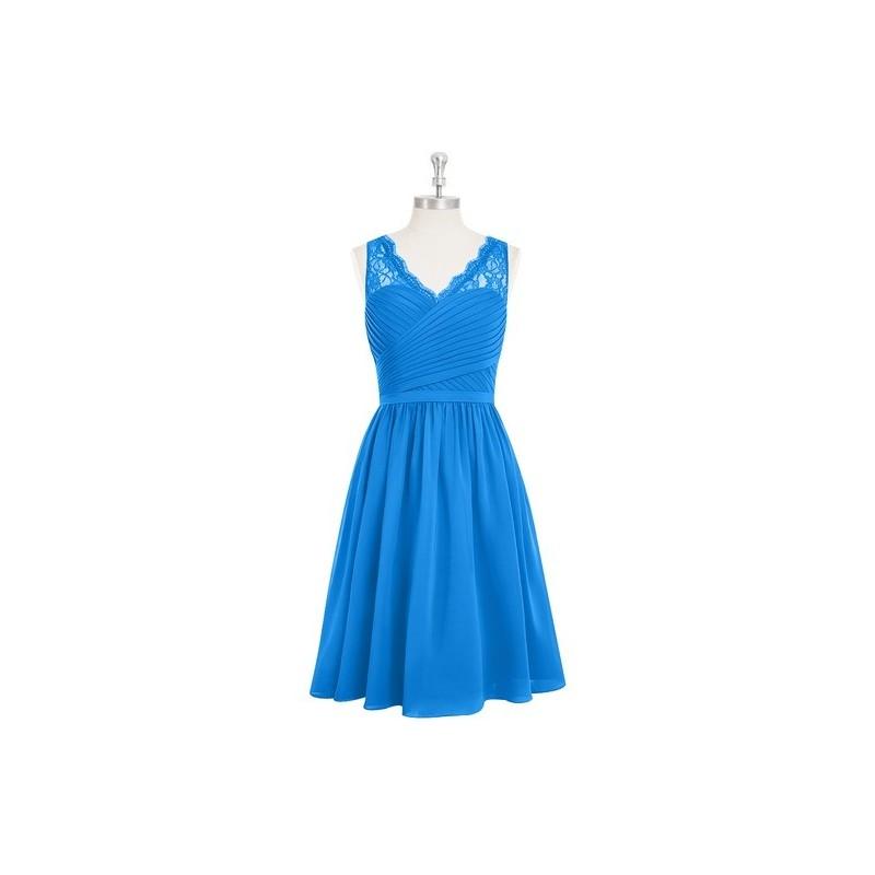 Hochzeit - Ocean_blue Azazie Heloise - Knee Length Chiffon And Lace V Neck Side Zip Dress - Charming Bridesmaids Store