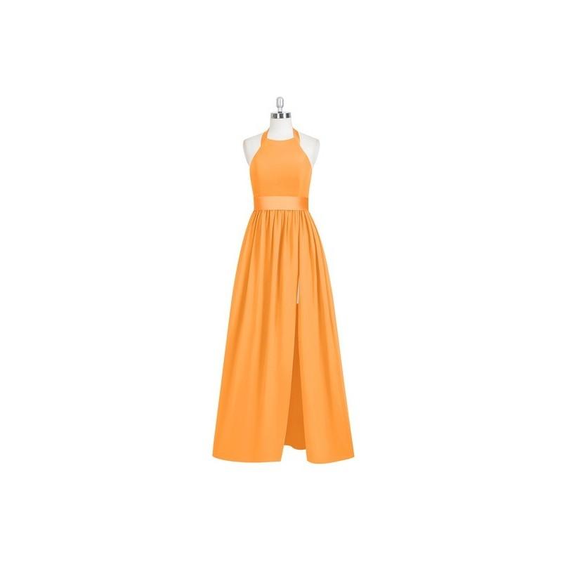 Mariage - Tangerine Azazie Aurora - Floor Length Chiffon And Charmeuse Bow/Tie Back Halter Dress - Simple Bridesmaid Dresses & Easy Wedding Dresses