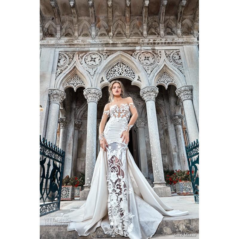Mariage - Solo Merav 2017 Maribell Sweet Illusion Fit & Flare Chapel Train Long Sleeves Taffeta Embroidery Bridal Gown - Bridesmaid Dress Online Shop