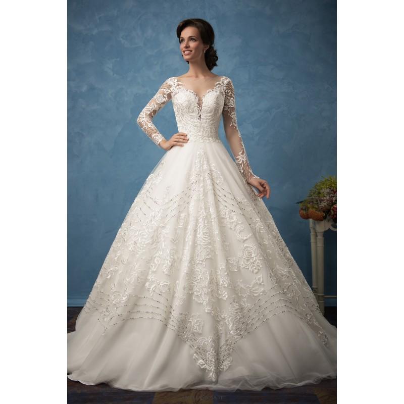 زفاف - Amelia Sposa 2017 Arianna Royal Train Sweet Ivory Beading Winter Illusion Lace Long Sleeves Ball Gown Wedding Gown - Customize Your Prom Dress