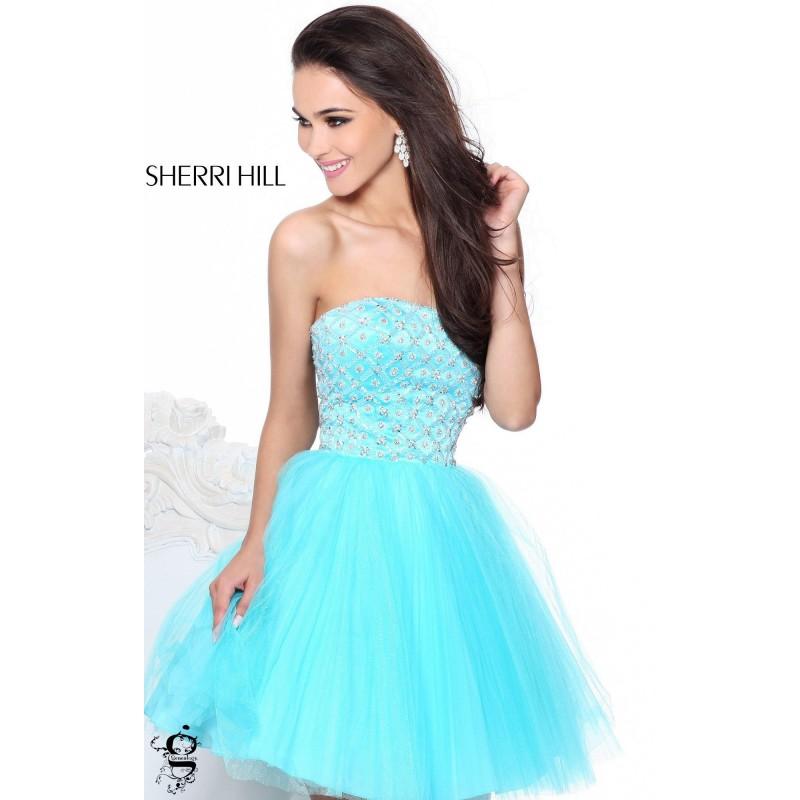 Hochzeit - Aqua Sherri Hill 21153 - Ball Gowns Crystals Sequin Dress - Customize Your Prom Dress