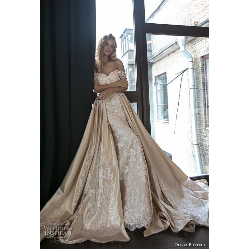 Wedding - Olivia Bottega 2018 OB7970 Detachable Champagne Sweet Aline Off-the-shoulder Short Sleeves Appliques Satin Bridal Dress - Bridesmaid Dress Online Shop