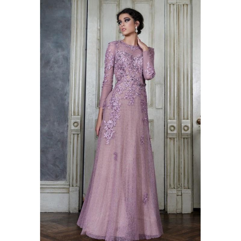 زفاف - Janique - Long-Sleeved Illusion Evening Gown with Lace Appliques W1695 - Designer Party Dress & Formal Gown