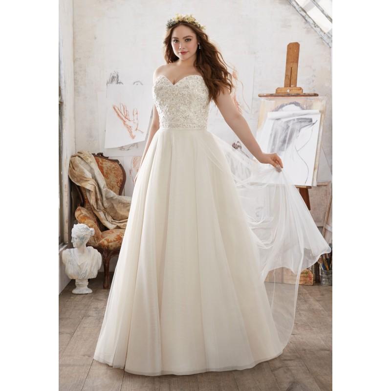 Mariage - Morilee by Madeline Gardner Spring/Summer Micaela 3213 Plus Size Chapel Train Aline Sweetheart Tulle Embroidery Wedding Gown - Crazy Sale Bridal Dresses