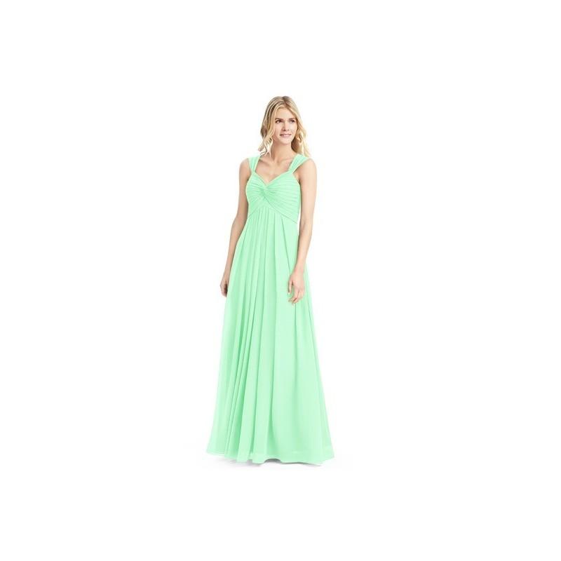 Hochzeit - Mint_green Azazie Kaitlynn - Back Zip Floor Length V Neck Chiffon Dress - Charming Bridesmaids Store