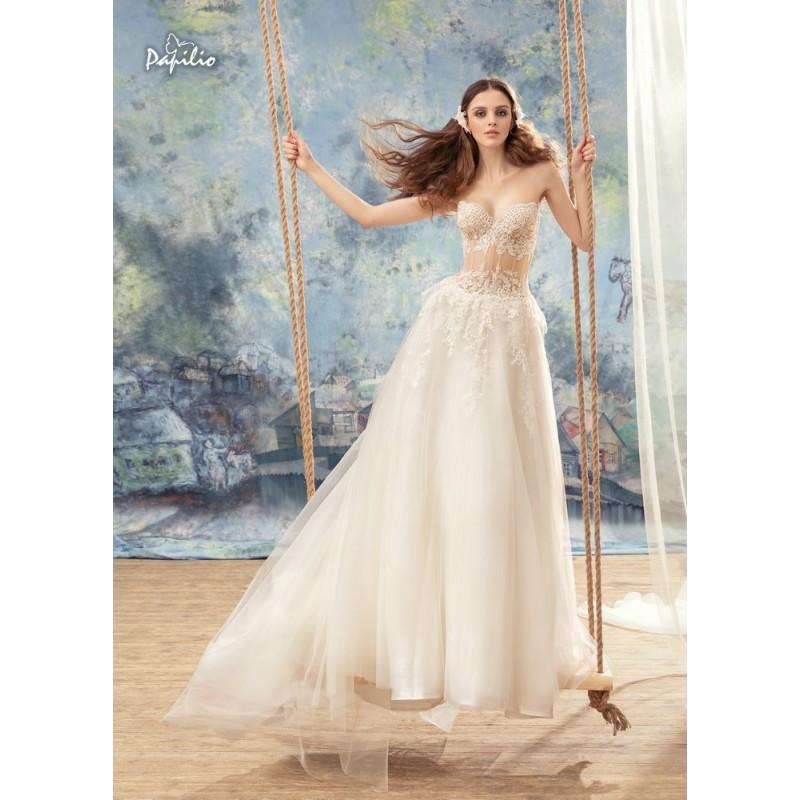 Wedding - Papilio 2017 1737L Myzomela Chapel Train Sweet Ivory Queen Anne Aline Cap Sleeves Appliques Tulle Bridal Gown - Truer Bride - Find your dreamy wedding dress