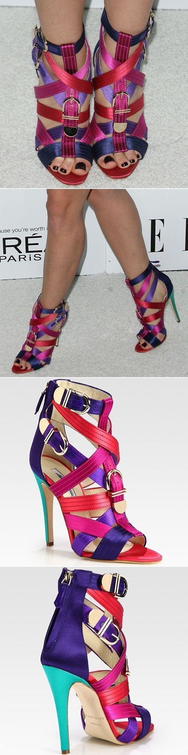 Hochzeit - Jayma Mays Rocking Brian Atwood ‘Encanta’ Buckled Multicolored Strappy Satin Sandals #brianatwoodheelsstyle #brianatwoodheelsstrappysandals 