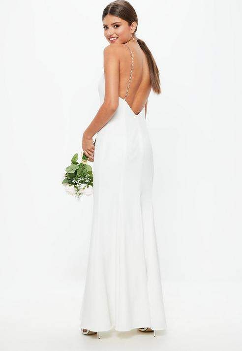 Hochzeit - Bridal White Diamante Strap Maxi Dress At #Missguided #ad 