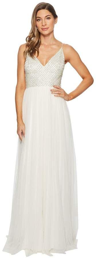 Hochzeit - Adrianna Papell Bead Bodice Bridal Gown With Mesh Ball Skirt Women's Dress At #zappos #ad 