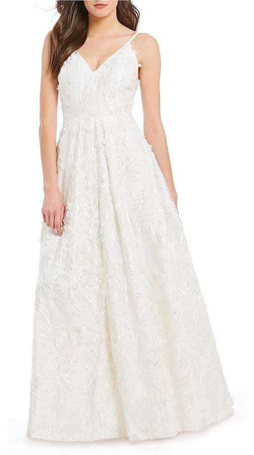 Hochzeit - Calvin Klein Sleeveless Embroidered Applique V-Back Gown At #dillards #ad 