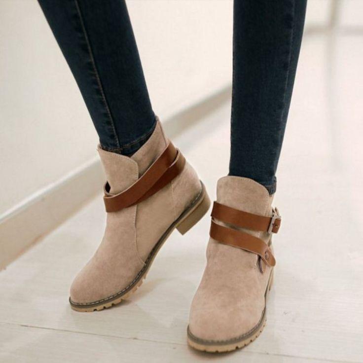زفاف - Fashion Buckle Strap Ankle Boots For Women