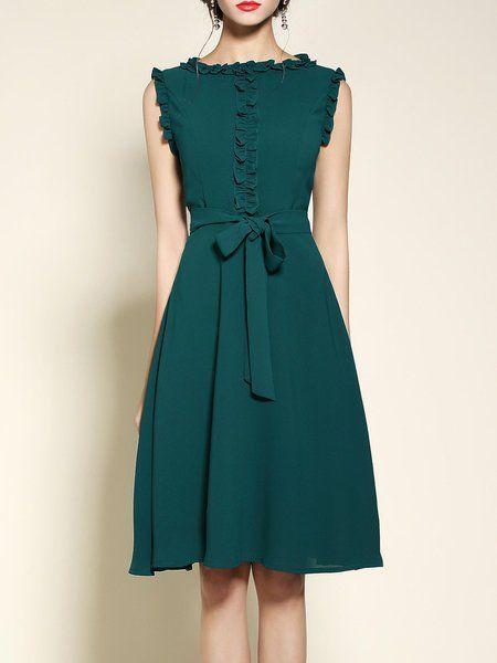 Mariage - Midi Dress A-line Daytime Ruffled Solid Dress