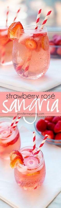 Hochzeit - Refreshing Summer Signature Coktail Idea - Strawberry Rosé Sangria {JenniferMeyering.com} 