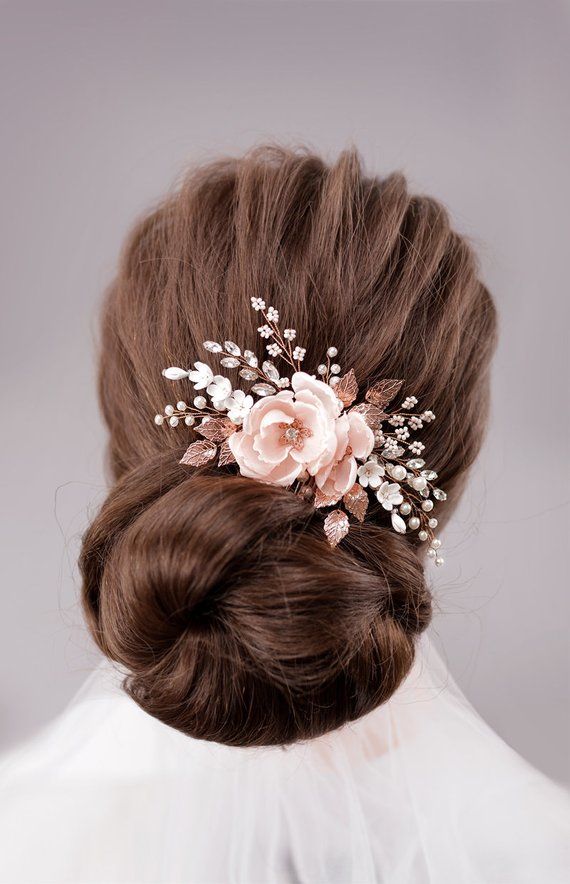 Hochzeit - Blush Bridal Headpiece Rose Gold Wedding Hair Comb Blush Bridal Flower Comb Rose Gold Floral Wedding Headband Blush Bridal Hair Piece