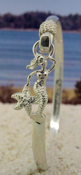 Свадьба - Sterling Silver Mermaid And Starfish Bangle