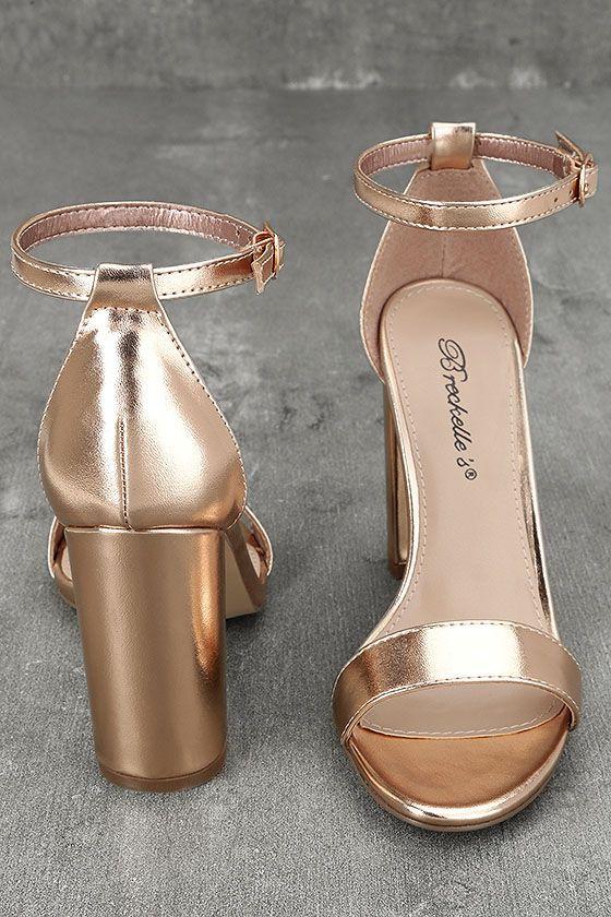 Hochzeit - Raylen Rose Gold Ankle Strap Heels