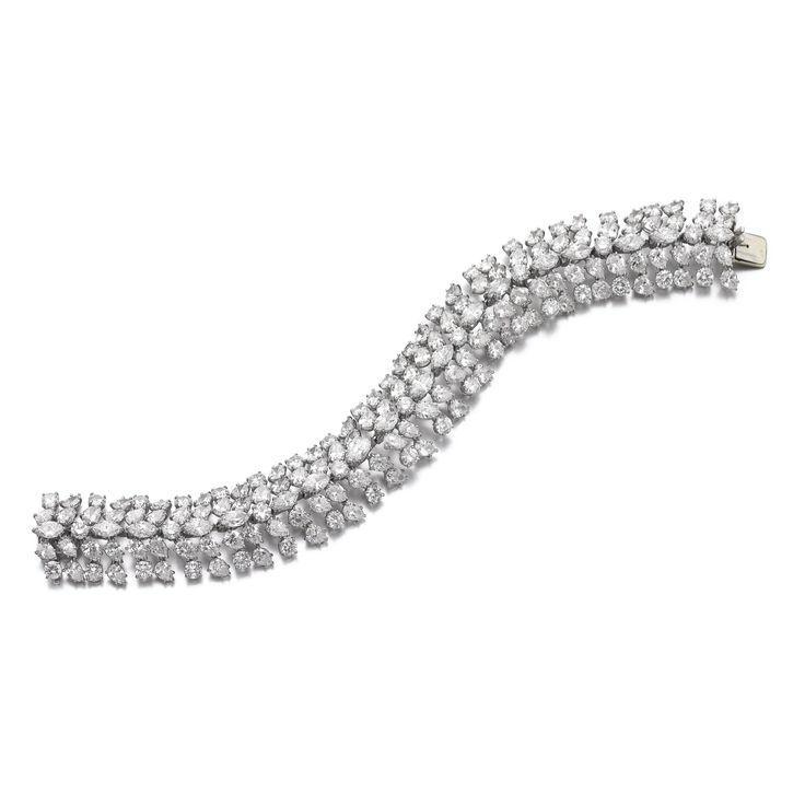 زفاف - Diamond Bracelet, Harry Winston Set With Pear-, Marquise-shaped And Brilliant-cut Diamonds, Length Approximately 200mm, Unsigned, Numbered, Maker's… 