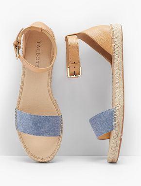 Свадьба - Ivy Ankle-Strap Espadrille Flats - Chambray & Pebbled Leather 