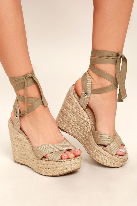 Mariage - Esme Natural Lace-Up Espadrille Wedges