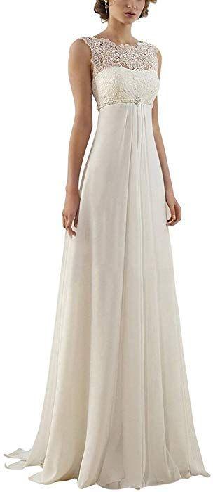 Hochzeit - Abaowedding Women's Sleeveless Lace Up Long Bridal Gown Wedding Dresses US 14 White At Amazon Women’s Clothing Store: 