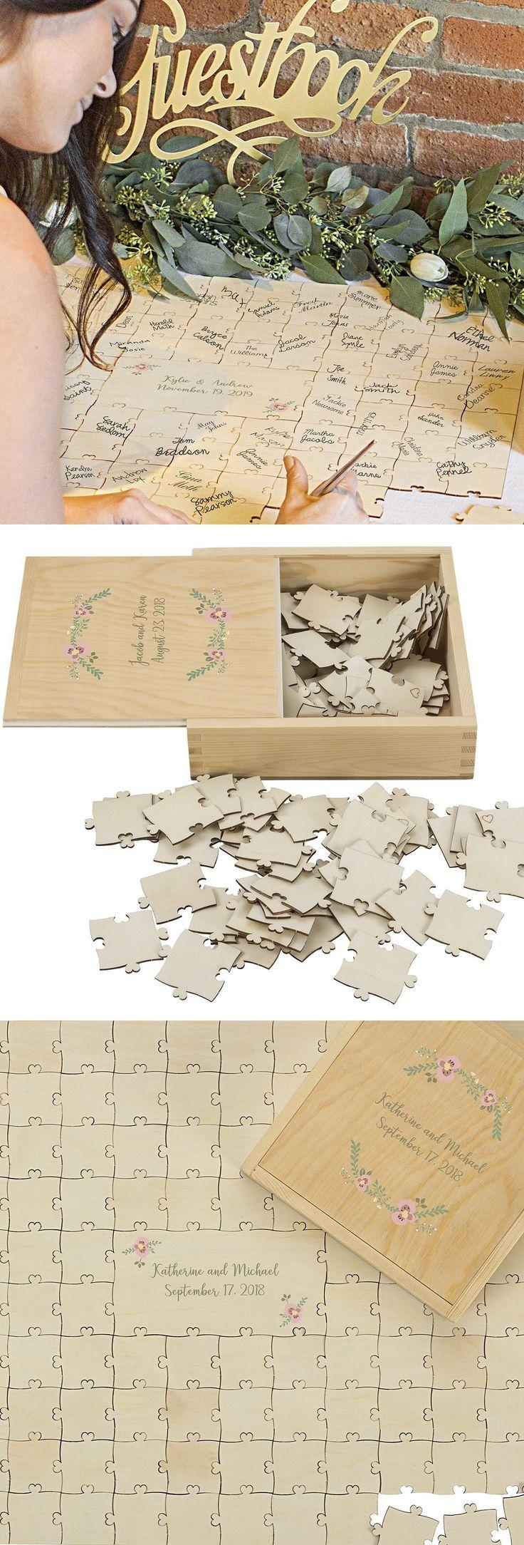 Свадьба - Personalized Wood Wedding Puzzle Guest Book & Keepsake Box