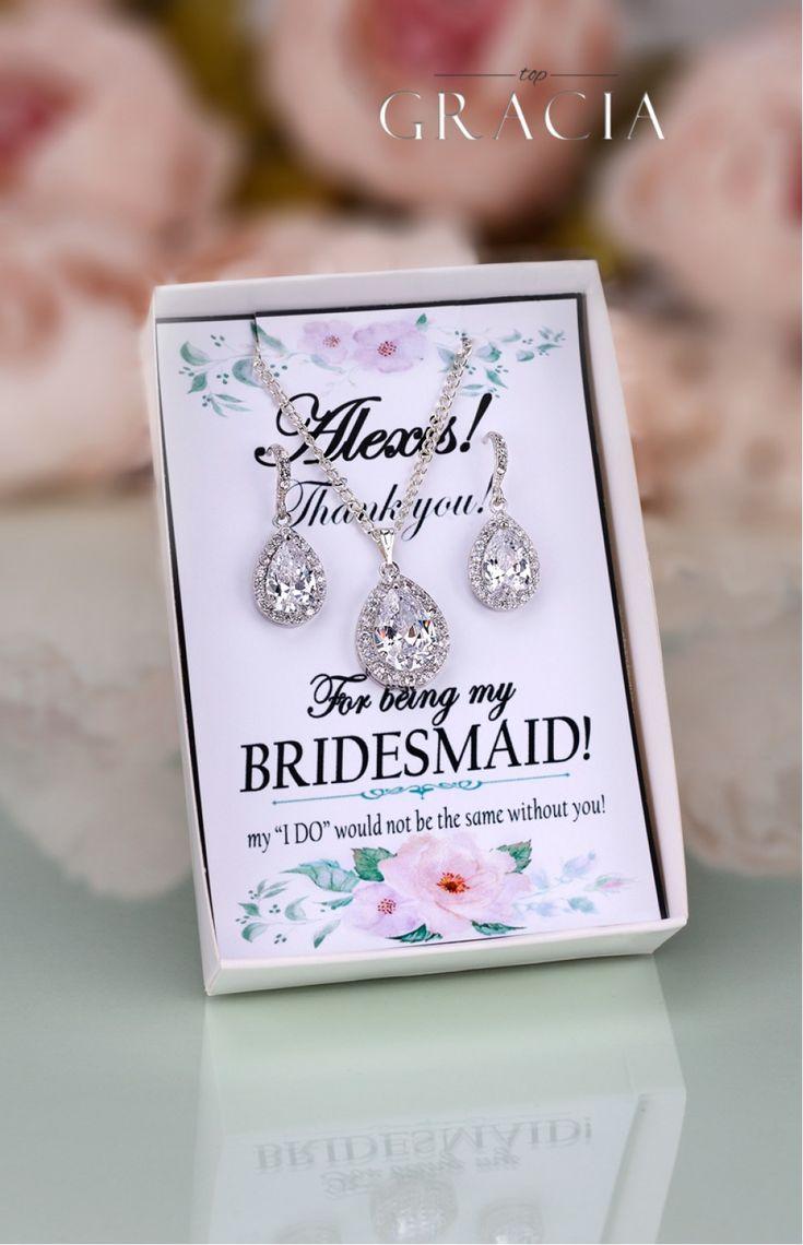 زفاف - MELITA Bridesmaid Gift Jewelry Set Crystal Teardrop Bridal Earrings Necklace Cubic Zirconia