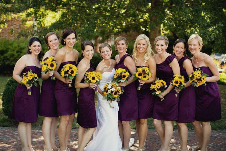 Wedding - Plum Dresses And Sunflowers 