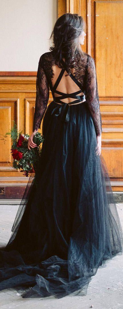 زفاف - Black Wedding Dress, Black Evening Dress "Black Mist"